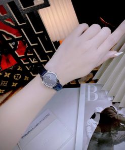 Đồng hồ Omega De Ville nữ Gray dây da xanh máy Nhật Fake cao cấp 27.5mm