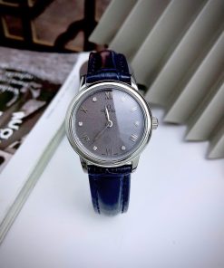 Đồng hồ Omega De Ville nữ Gray dây da xanh máy Nhật Fake cao cấp 27.5mm