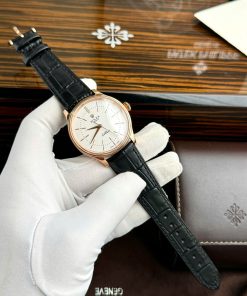 Đồng hồ Rolex Cellini Replica 11 màu vàng hồng dây da 39mm