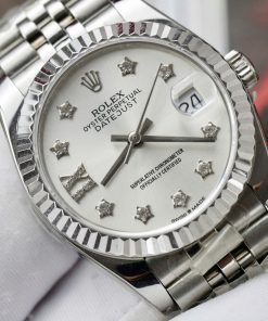 Đồng hồ Rolex DateJust Rep 11 cao cấp nữ mặt bạc cọc số hình ông sao 31mm (2)