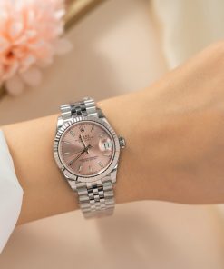 Đồng hồ Rolex DateJust Replica 11 nữ mặt hồng cọc số dạ quang 31mm