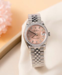 Đồng hồ Rolex DateJust Replica 11 nữ mặt hồng viền đính đá 31mm (2)
