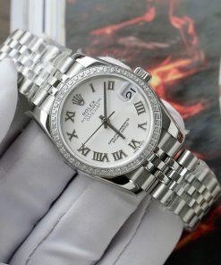 Đồng hồ Rolex DateJust Replica 11 nữ mặt trắng cọc số la mã 31mm (2)