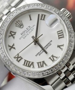 Đồng hồ Rolex DateJust Replica 11 nữ mặt trắng cọc số la mã 31mm (2)
