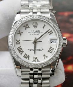 Đồng hồ Rolex DateJust Replica 11 nữ mặt trắng cọc số la mã 31mm (2)