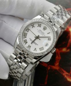 Đồng hồ Rolex DateJust Replica 11 nữ mặt trắng cọc số la mã 31mm (2)