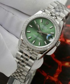 Đồng hồ Rolex DateJust Replica 11 nữ mặt xanh lá cây cọc số dạ quang 31mm (2)