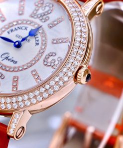 Đồng hồ Franck Muller Opera Infinity Ronde Đính Đá Dây Da Đỏ Fake Cao Cấp 37mm