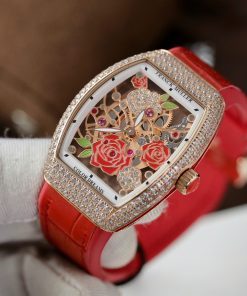 Đồng hồ Franck Muller V32 Replica 11 màu đỏ mặt hoạ tiết bông hoa 36mm (2)