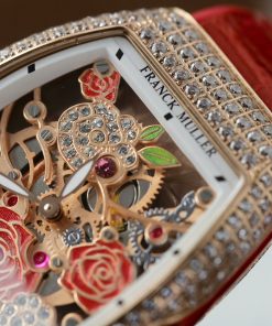 Đồng hồ Franck Muller V32 Replica 11 màu đỏ mặt hoạ tiết bông hoa 36mm (2)
