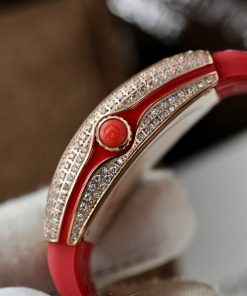 Đồng hồ Franck Muller V32 Replica 11 màu đỏ mặt hoạ tiết bông hoa 36mm (2)