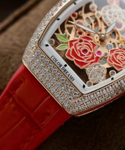 Đồng hồ Franck Muller V32 Replica 11 màu đỏ mặt hoạ tiết bông hoa 36mm (2)