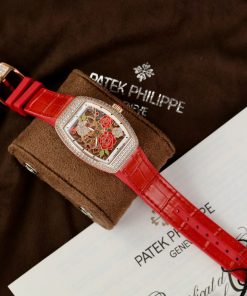 Đồng hồ Franck Muller V32 Replica 11 màu đỏ mặt hoạ tiết bông hoa 36mm (2)