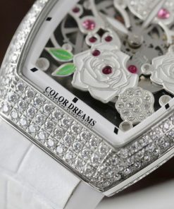 Đồng hồ Franck Muller V32 Replica 11 màu trắng mặt hoạ tiết hoa 36mm (2)