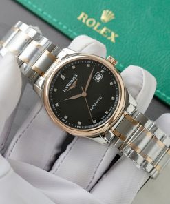 Đồng hồ Longines Fake Thụy Sỹ demi vàng hồng mặt đen 38 (1)