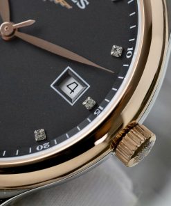 Đồng hồ Longines Fake Thụy Sỹ demi vàng hồng mặt đen 38 (1)