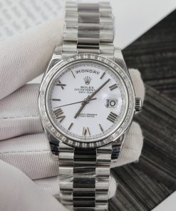 Đồng hồ Rolex Day-Date Fake 11 mặt trắng đính đá baguette nhà máy EW 40mm (2)