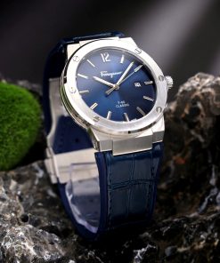 Đồng hồ Salvatore Ferragamo F80 Classic nam xanh Blue dây da Fake 11 40mm