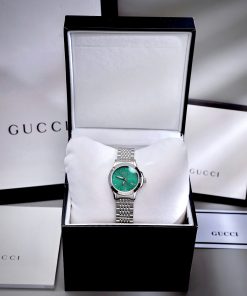 Đồng hồ Gucci G-Timeless nữ mặt xanh green dây kim loại Like Auth 27mm (9)