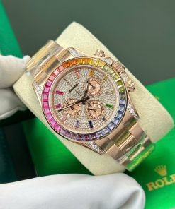 Đồng hồ Rolex Daytona Rainbow đính đá dây kim loại nhà máy BT Replica 40mm (1)