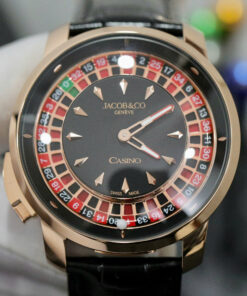 Đồng hồ Jacob & Co Casino Roulette Replica 11 mạ vàng hồng dây da màu đen 44mm (2)