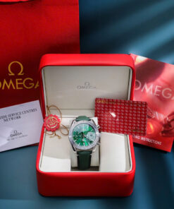 Đồng hồ Omega Speedmaster ’57 Chronograph Dây Da Xanh Green Fake 11 44mm