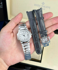 Đồng hồ Patek Philippe Nautilus 7010 Replica 11 mặt trắng viền đính đá GRF 32mm (2)