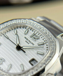Đồng hồ Patek Philippe Nautilus 7010 Replica 11 mặt trắng viền đính đá GRF 32mm (2)