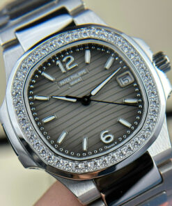 Đồng hồ Patek Philippe Nautilus 7010 Replica 11 mặt xám viền đính đá GRF 32mm (2)