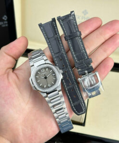 Đồng hồ Patek Philippe Nautilus 7010 Replica 11 mặt xám viền đính đá GRF 32mm (2)