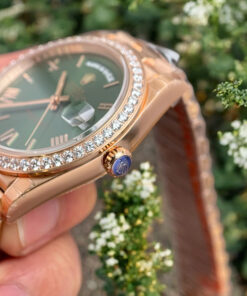Đồng hồ Rolex Day-Date Fake 11 mạ vàng hồng mặt xanh lá cây 40mm (2)