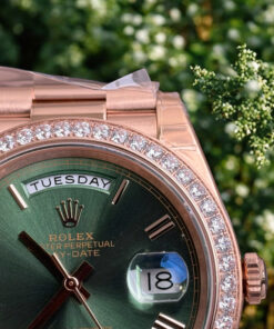 Đồng hồ Rolex Day-Date Fake 11 mạ vàng hồng mặt xanh lá cây 40mm (2)