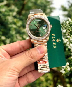 Đồng hồ Rolex Day-Date Fake 11 mạ vàng hồng mặt xanh lá cây 40mm (2)