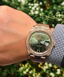 Đồng hồ Rolex Day-Date Fake 11 mạ vàng hồng mặt xanh lá cây 40mm (2)
