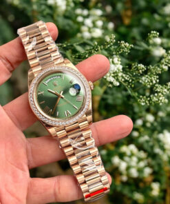 Đồng hồ Rolex Day-Date Fake 11 mạ vàng hồng mặt xanh lá cây 40mm (2)