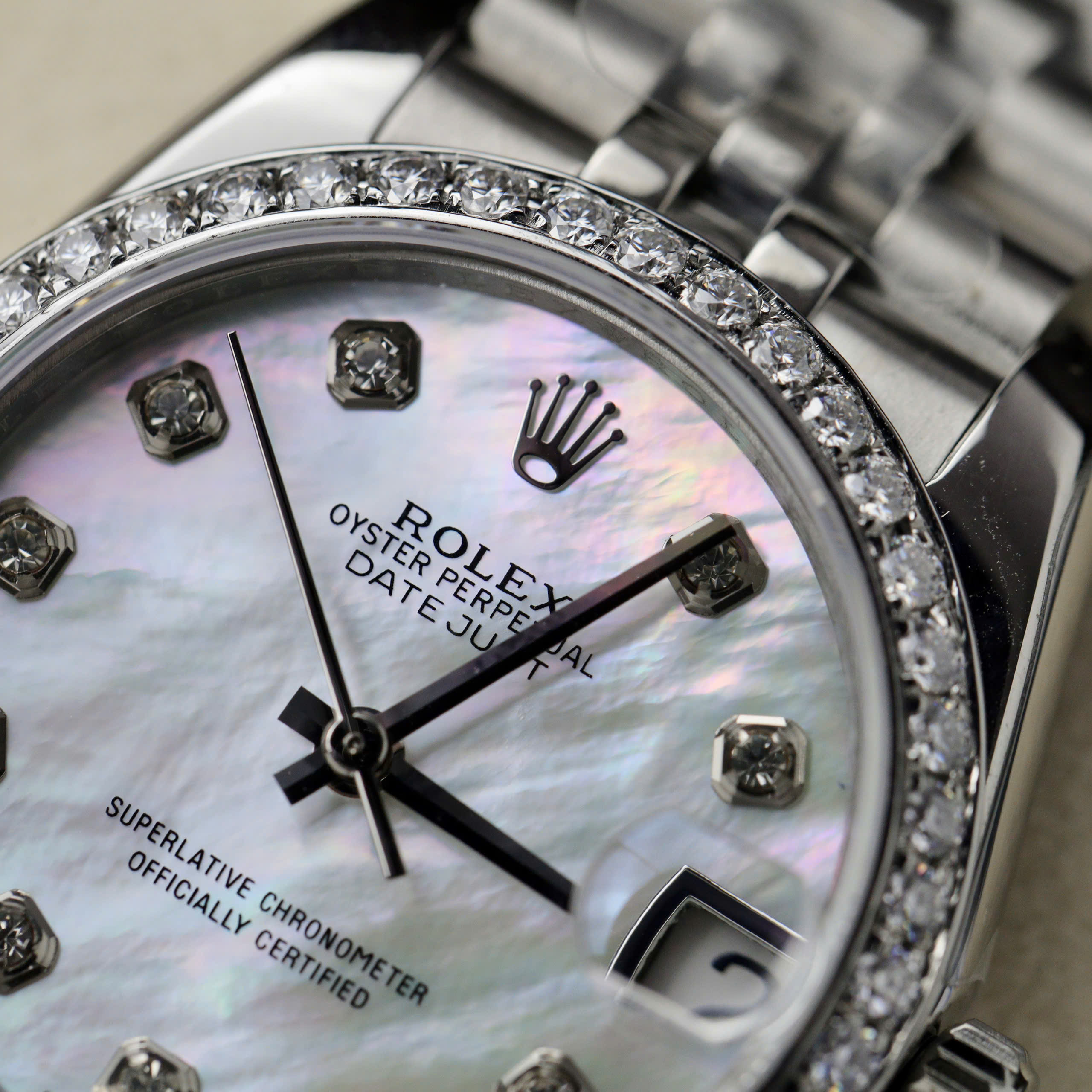 Đồng Hồ Rolex DateJust Replica 11 Nữ Mặt Khảm Trai Đính Đá Dây Thép 31mm (8)