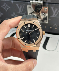 Đồng hồ Audemars Piguet Chế Tác Royal Oak 15500 mặt đen dây cao su nhà máy APS 41mm (1)