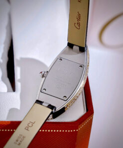 Đồng hồ Cartier Baignoire Allongée nữ dây da đính đá like auth 21x47mm