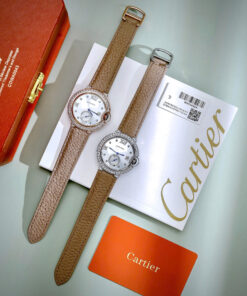 Đồng hồ Cartier Ballon Bleu đính đá mặt xà cừ dây da like auth 36mm