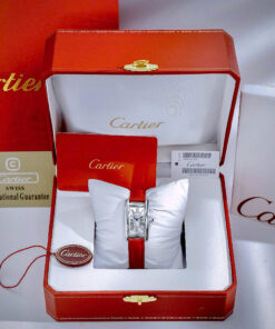 Đồng hồ Cartier Tank Américaine dây da đỏ mặt chữ nhật super fake 34mmx20mm