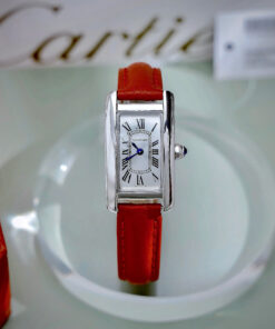 Đồng hồ Cartier Tank Américaine dây da đỏ mặt chữ nhật super fake 34mmx20mm