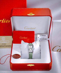 Đồng hồ Cartier Tank Américaine dây da xanh green mặt chữ nhật super fake 34mmx20mm