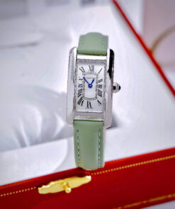 Đồng hồ Cartier Tank Américaine dây da xanh green mặt chữ nhật super fake 34mmx20mm