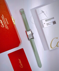 Đồng hồ Cartier Tank Américaine dây da xanh green mặt chữ nhật super fake 34mmx20mm