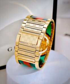 Đồng hồ Gucci Twirl like auth dạng lắc tay king gold mix màu xanh đỏ 25mm