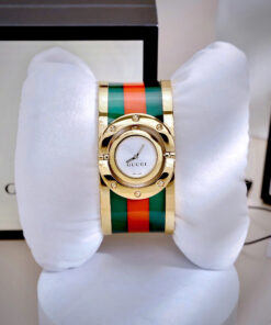 Đồng hồ Gucci Twirl like auth dạng lắc tay king gold mix màu xanh đỏ 25mm