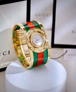 Đồng hồ Gucci Twirl like auth dạng lắc tay king gold mix màu xanh đỏ 25mm