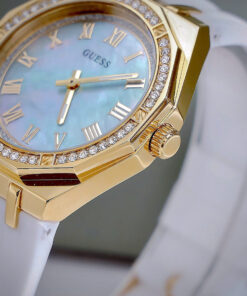 Đồng hồ Guess Octagonal Ladies dây cao su trắng đính đá fake cao cấp 36mm