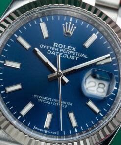 Đồng hồ Rolex DateJust Replica 11 nam mặt xanh blue cọc số dạ quang Clean 41mm (16)