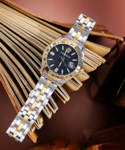 Đồng hồ Versace Greca Time GMT demi vàng mặt đen fake cao cấp 41mm